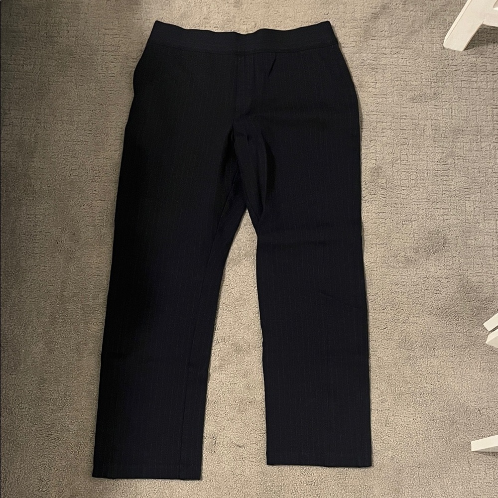 SPANX Women's Navy and White Stripe Pants